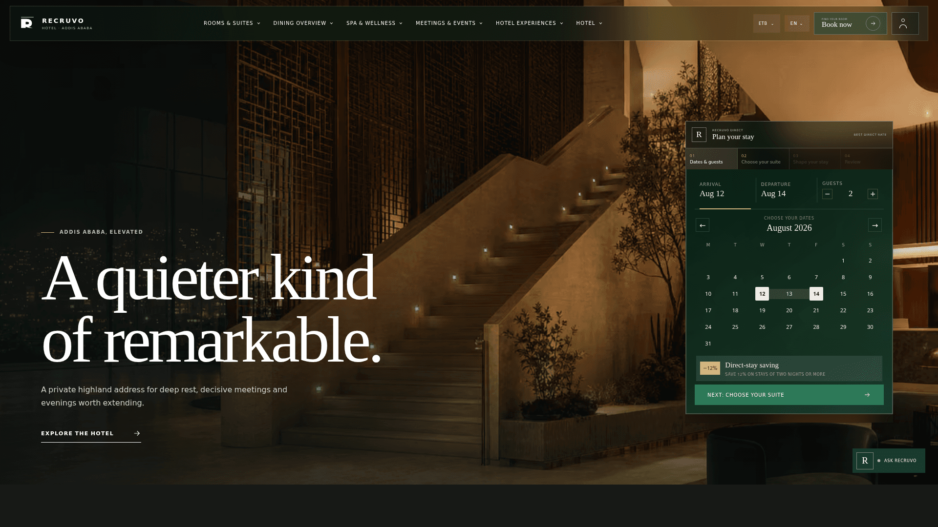 Recruvo Hotel project interface