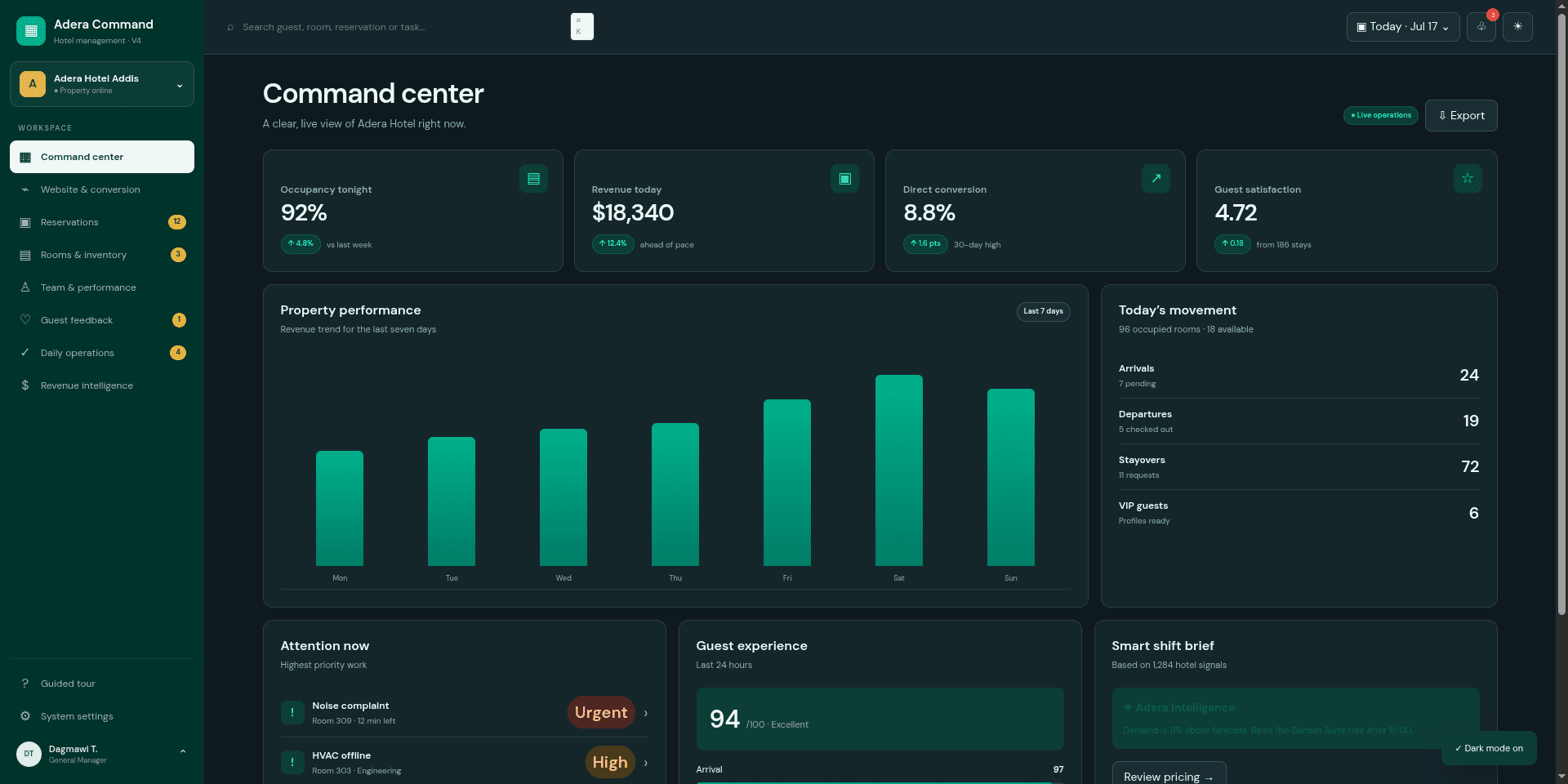 Adera Command hotel operations interface