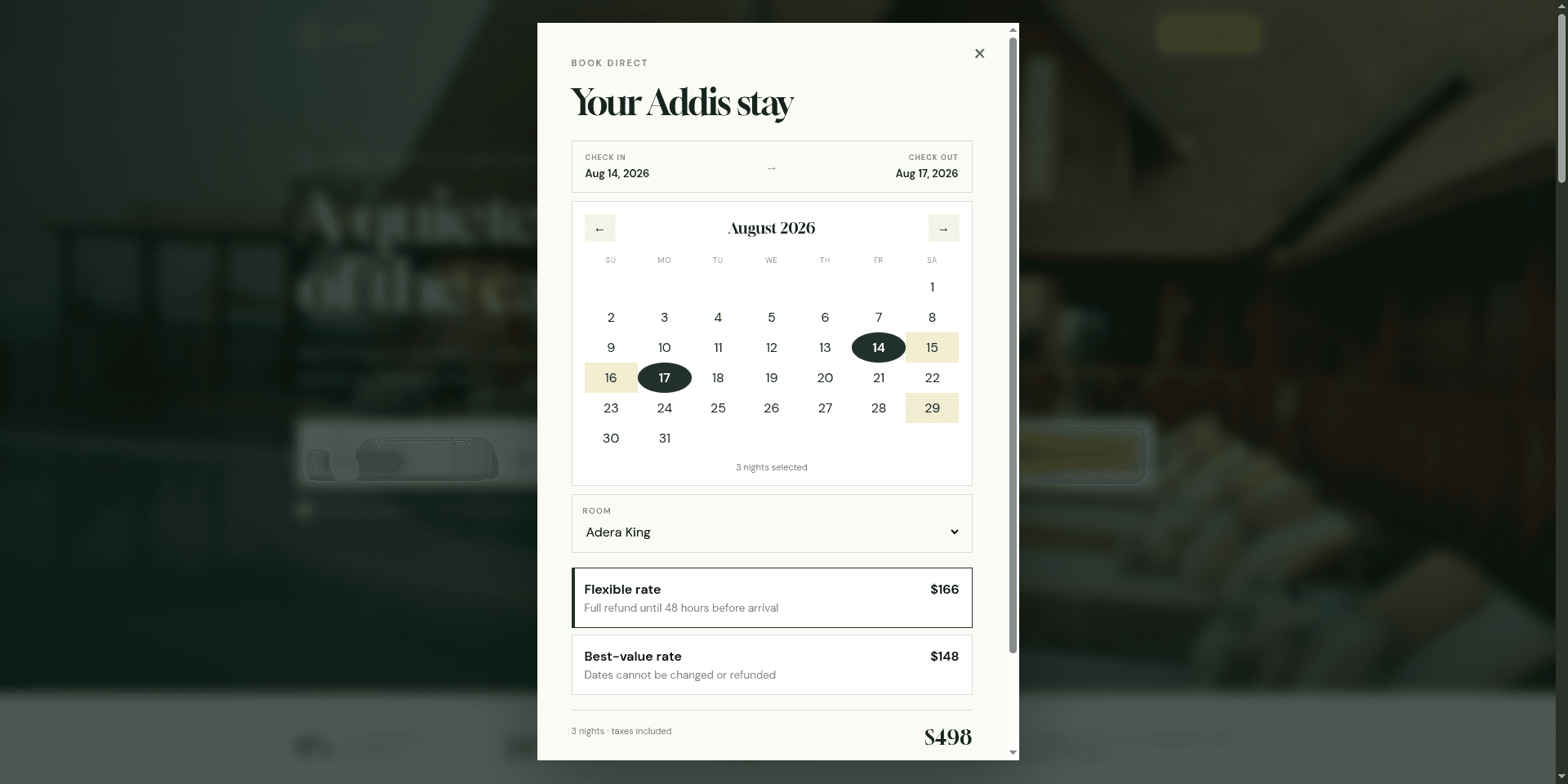 Adera King room page