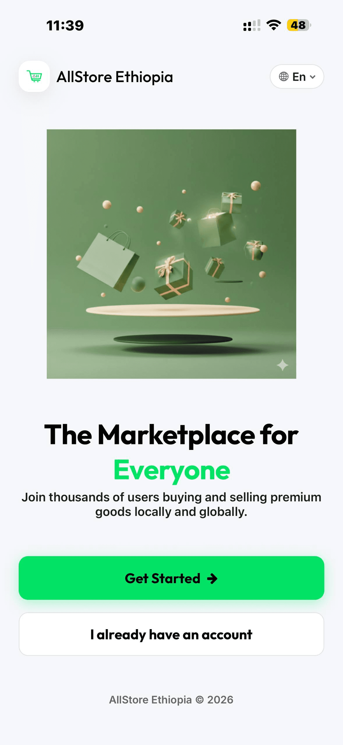 AllStore Ethiopia welcome screen