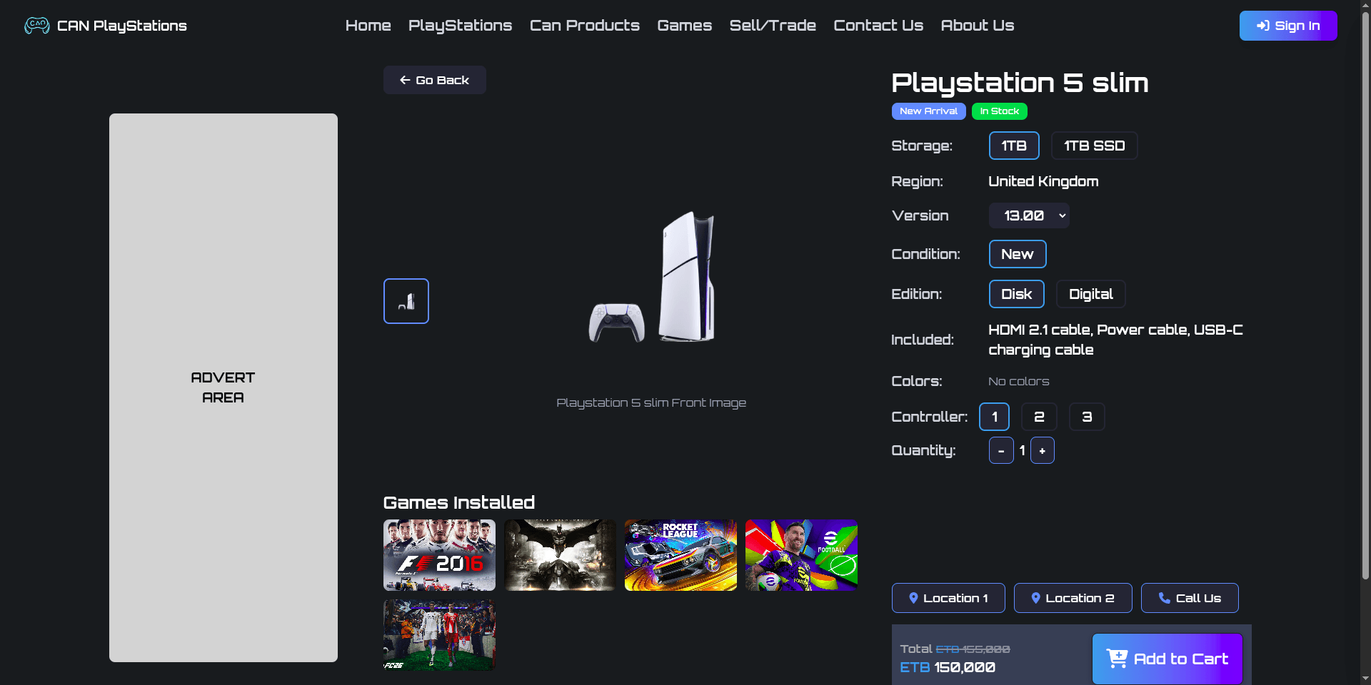 CAN PlayStations product configuration page
